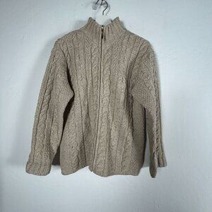 Aran Sweater Market Womens 100% Merino Wool Cable Knit Zip Cardigan XS Beige